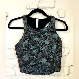 Lulu Lemon cropped sports bra, metallic floral print, sz 8